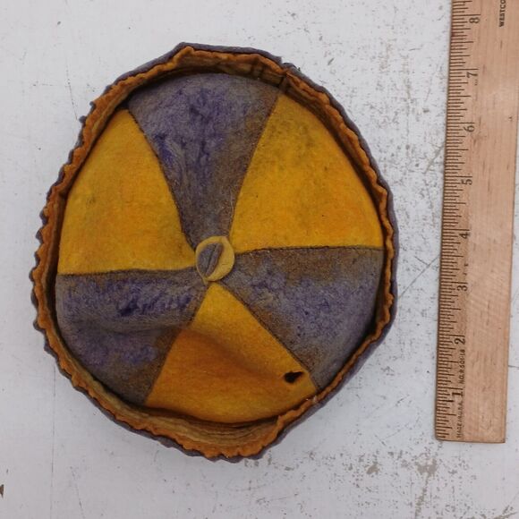 Vintage 2-Tone Yellow / Purple Wool Hat Beanie Cap GEOMETRIC Diamond Star Design - Picture 12 of 12